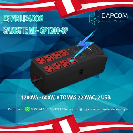 ESTABILIZADOR GAMBYTE 8 TOMAS ( MP-GP1200-8P ) 1200VA | 2 USB