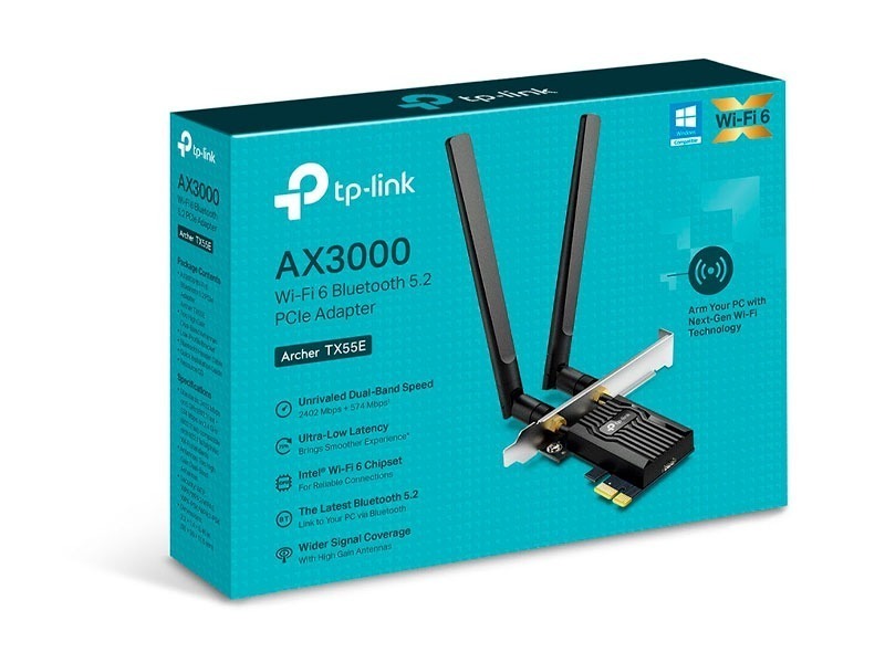 Adaptador TP-Link AX3000 Archer TX55E ADAPTADOR TP LINK AX3000 ARCHER TX55E PCI E WIFI 6 BLUETOOTH 5 2 1