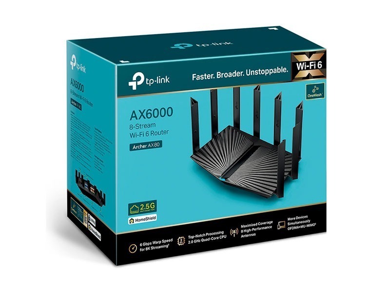 Enrutador TP-LINK AX80 Archer AX6000 ROUTER TP LINK AX80 ARCHER AX6000 8 STREAM WIFI 6 1