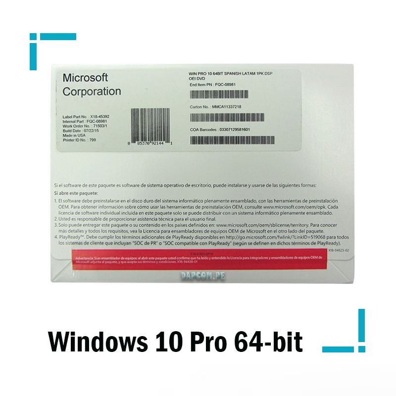 Windows 10 Pro 64-bit Windows 10 Pro 64 bit